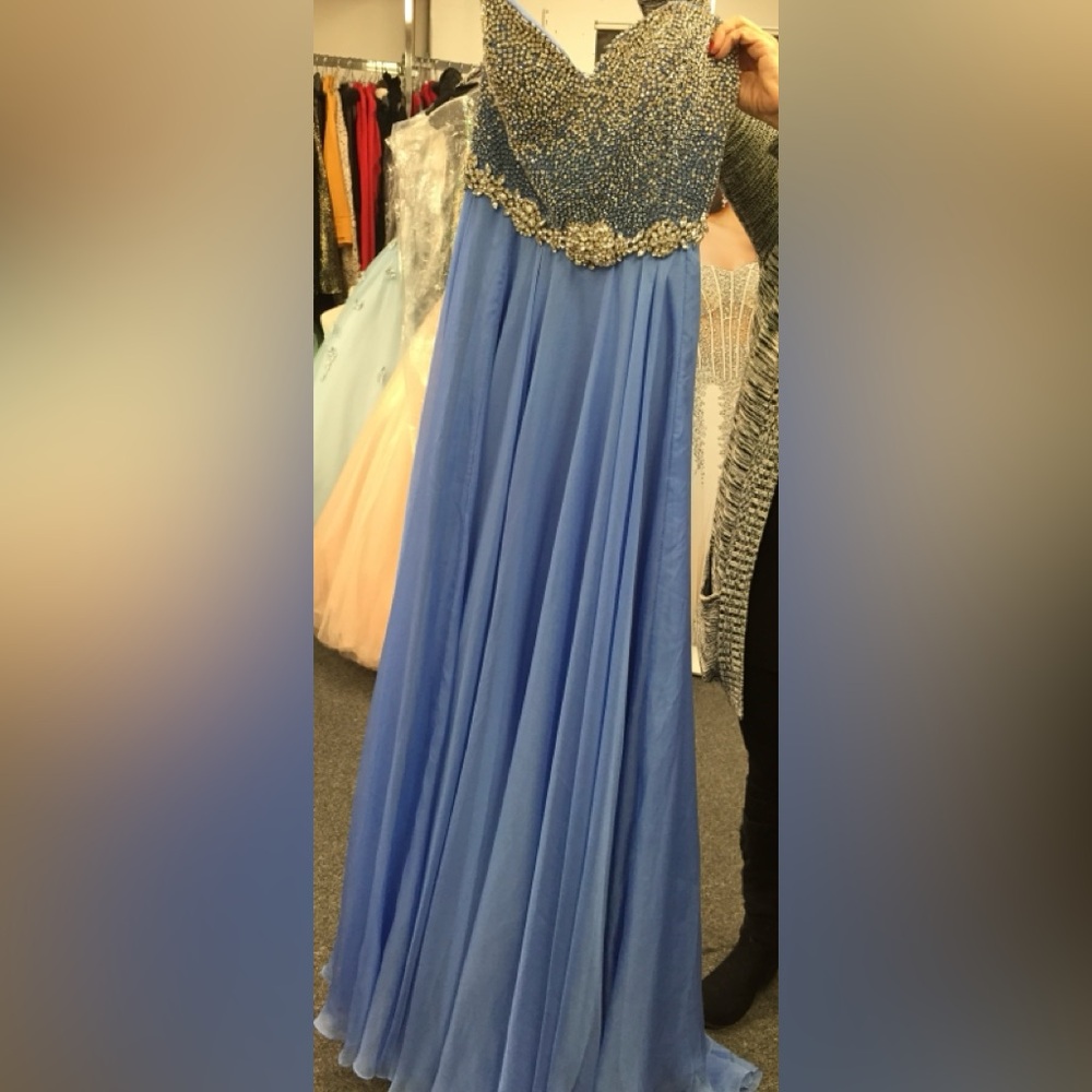 Jovani Blue and Gold Gown